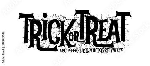 Spooky Halloween Font with Cracked Background and Gothic Letters for Trick or Treat Designs, Scary Lettering, Poster Titles, Party Decor, October Vibes Logo, and Horror Headlines. Vector Illustration.