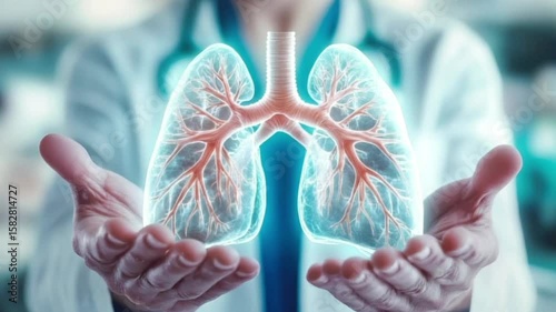 3d lung holding by doctor hand, display healthy human organ