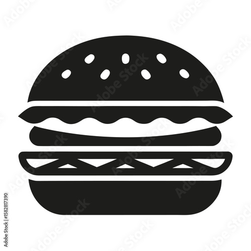 Black vector silhouette of a layered burger hamburger sandwich