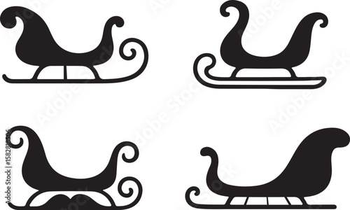 Christmas sleigh silhouette set, santa sleigh silhouette set, sleigh silhouettes vector illustration  on a white background