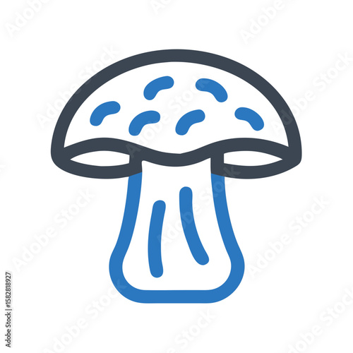 Simple blue outline of a mushroom icon with a white background  