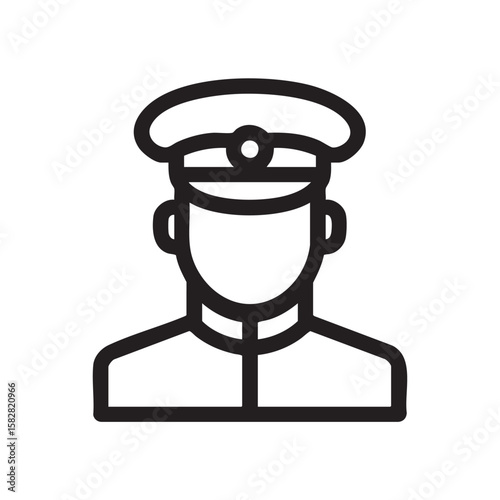  A black outline icon of a uniformed officer wearing a peaked cap.