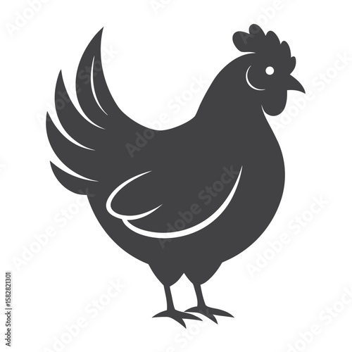 Dark gray chicken silhouette vector icon poultry bird