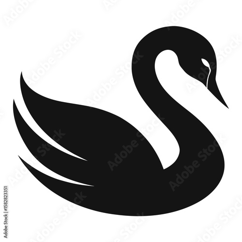 Elegant black swan silhouette simple vector icon