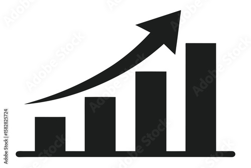 Vector art of a black bar chart with an upward trending arrow
