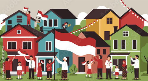 Indonesian Neighborhood Decorating for Independence Day Celebration