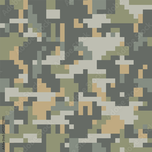 Digital camouflage seamless pattern. Green color tactical camo, background in military style. Khaki texture. Vector wallpaper
