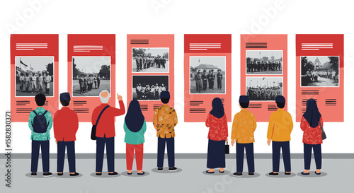 Indonesian People Visiting History Exhibition About Independence