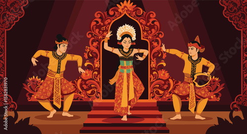Traditional Indonesian Dancers Performing Cultural Dance on Stage