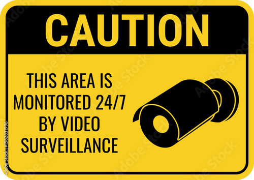 This area is monitored 24/7 by video surveillance caution sign on transparent background. Yellow security alert for retail stores, office buildings or industrial sites