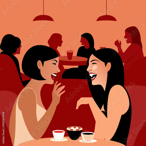 two young women drinking coffee