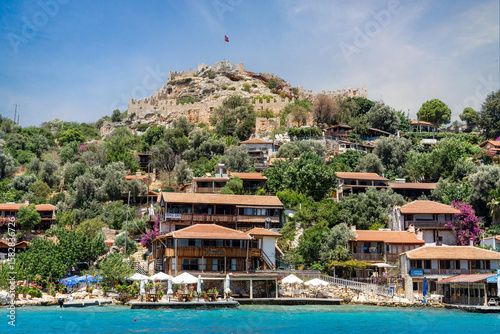 Kaleköy, the ancient city of Simena. It's an ancient Lycian (Likya) settlement located directly opposite Kekova Island. Sarcophagi, ruins, and Kaleköy Castle are located on the hill. Kaş - Antalya