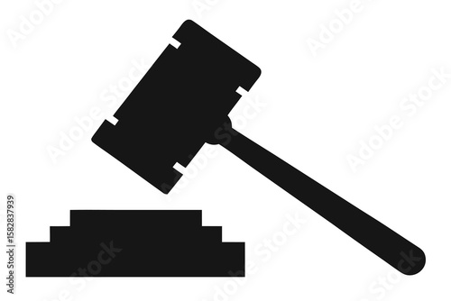 Vector art of a black silhouette of a gavel striking a sounding block