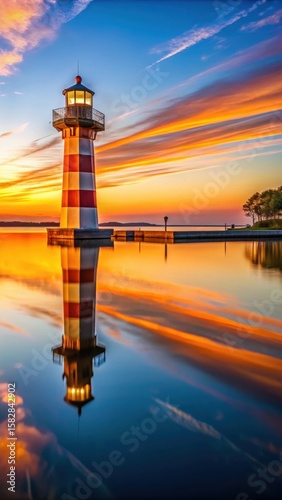 Harbour Town Lighthouse at Sunset with Water Reflections