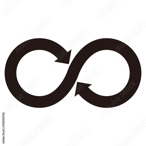 シンプルな矢印付き無限マークの ベクターイラスト素材　黒　単体