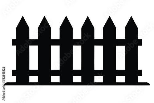 Vector art of a black silhouette of a picket fence isolated on white background