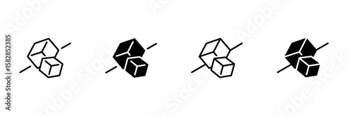 Sugar free or no sugar icon set. Thin line and filled styles, black and white. Crossed out sugar cubes. Healthcare, diabetes treatment. Sugar diet. Vector illustration.