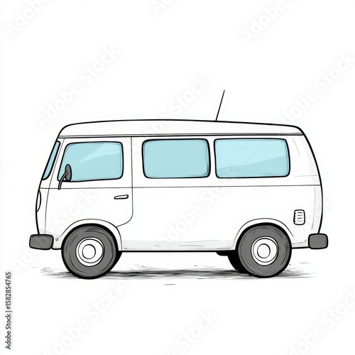 Cartoon Minivan Coloring Page, adorable minivan design, thick outlines for easy coloring, perfect for children's creativity and fun activities