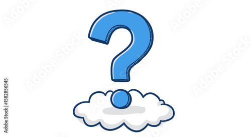 Blue question mark on a fluffy white cloud with a blue outline