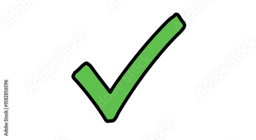 A green checkmark with a black outline on a white background