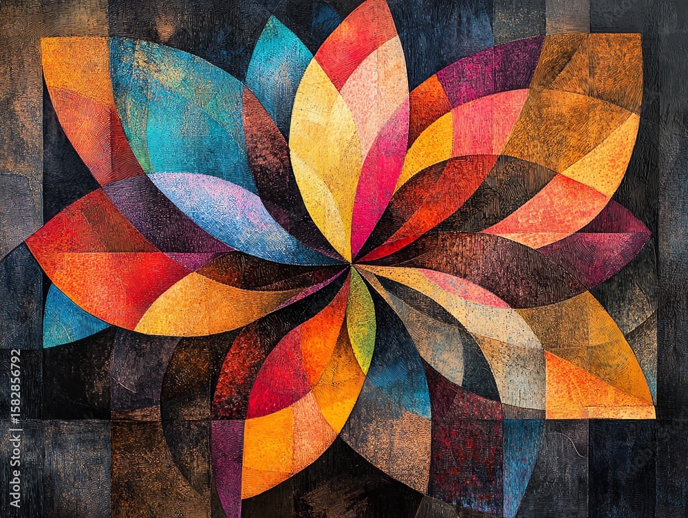Fototapeta premium Colorful Abstract Flower Artwork with Vibrant Petals in Warm and Cool Tones