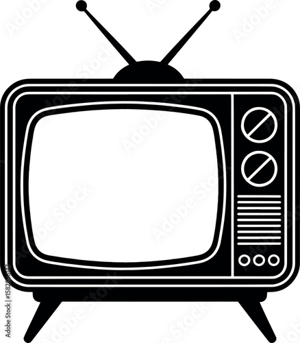 Vintage Retro Television Vector Icon – Old Classic TV Set with Antennas