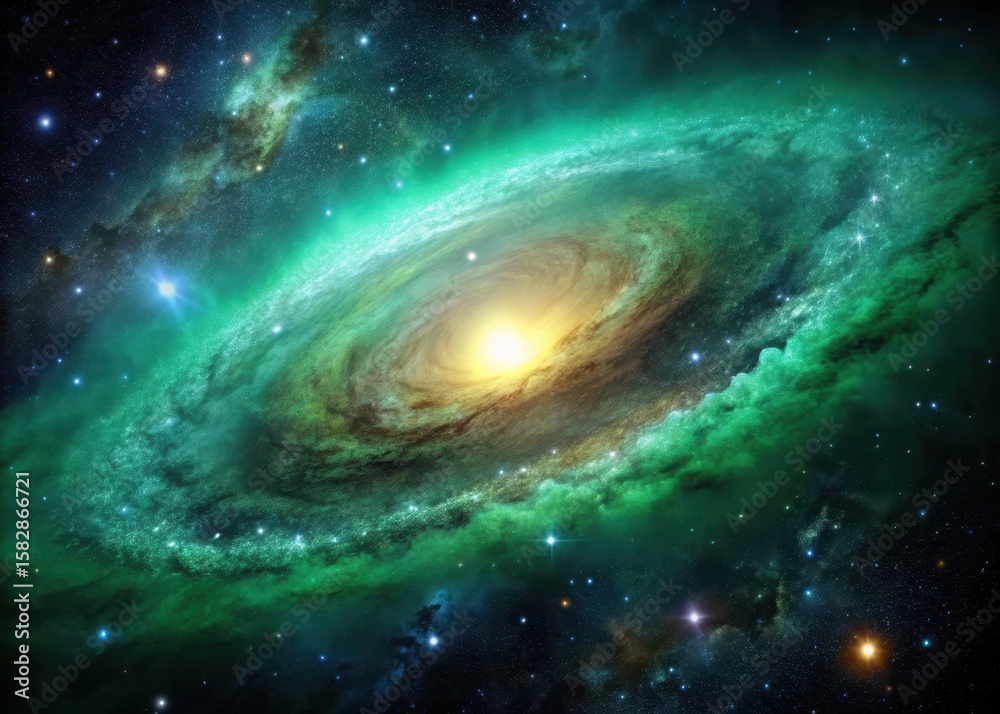 Fototapeta premium Dark Green Galaxy Nebula Over Cosmic Landscape