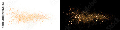 Festive orange sparkle, starburst, and shimmering fireworks on a black background. Glowing particles, warm light, and stardust create a luxurious PNG for holiday and New Year cards	
