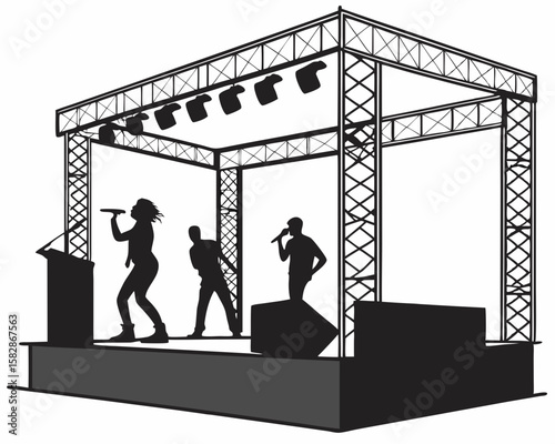 Silhouetted musicians performing on a stage with transparency for versatile designs