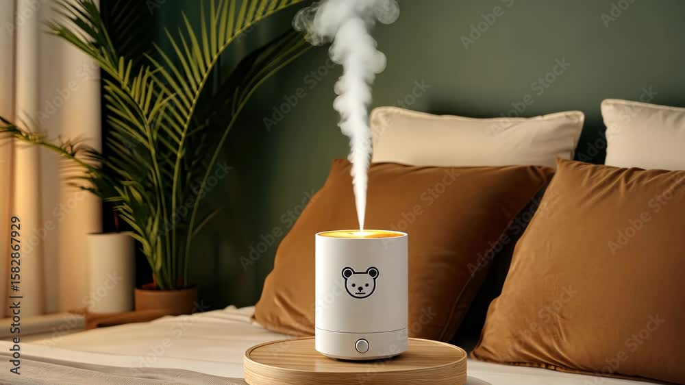 Creating a serene atmosphere in the bedroom with an elegant diffuser releasing soothing scents for relaxation and well-being