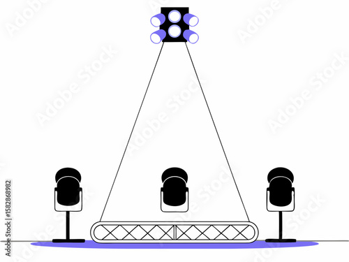 Stage setup illustration with microphones spotlight and a transparent background