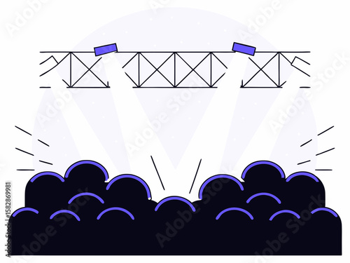 Stylized concert stage illustration with lighting and audience design concept