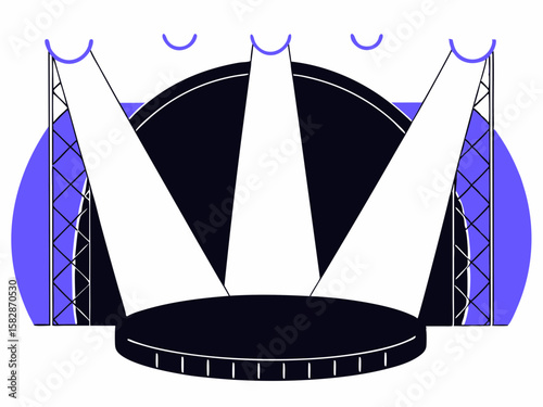 Stylized stage scene with spotlights and platforms on a transparent background