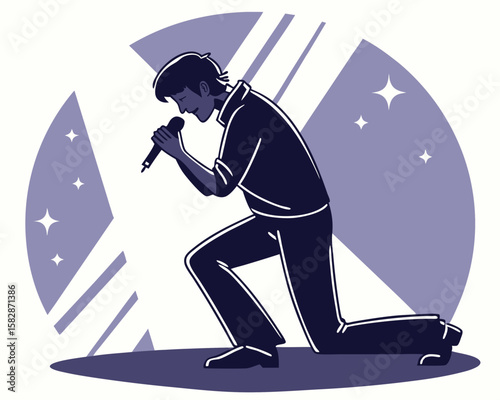 Vector illustration of a singer performing on stage with microphone and spotlight