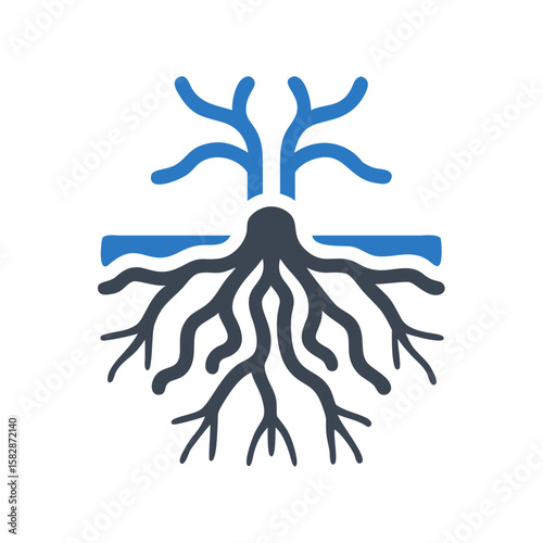 Abstract tree roots graphic design in blue and black colors  