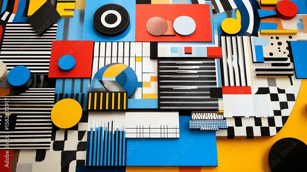 Obraz premium Colorful Geometric Abstract Art Composition with Bold Shapes and Bright Colors for Creative Design