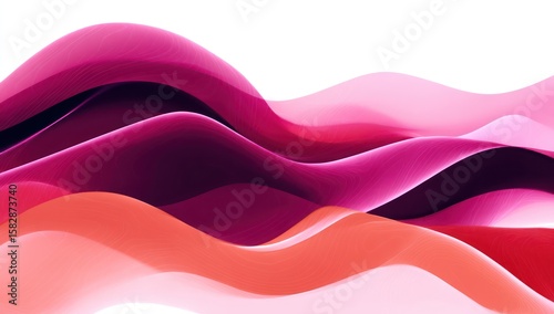 Abstract liquid curves in dark pink and peach create a flowing pattern over a bright white background.