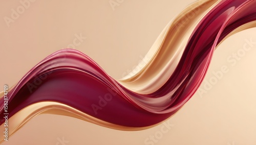 Fluid lines in smooth red and gold curves float gently over a soft beige background.