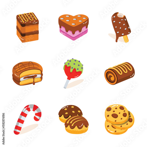 Check out our latest pack of chocolate and sweetmeats 2d style icons