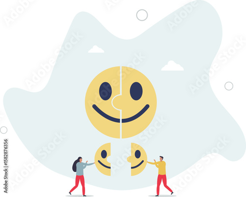 Happiness in workplace, emotional intelligence or mental wellbeing, customer satisfaction or review feedback concept.human life.
