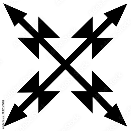 Four arrows pointing outward simple shape silhouette vector illustration