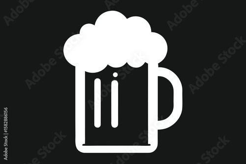 Vector art of beer mug with foam isolated on black background
