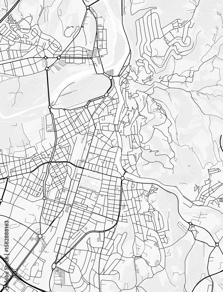 Obraz premium Girona City Map. Minimalist black and white line art poster for printing, wallpaper, wall art for home and office decor