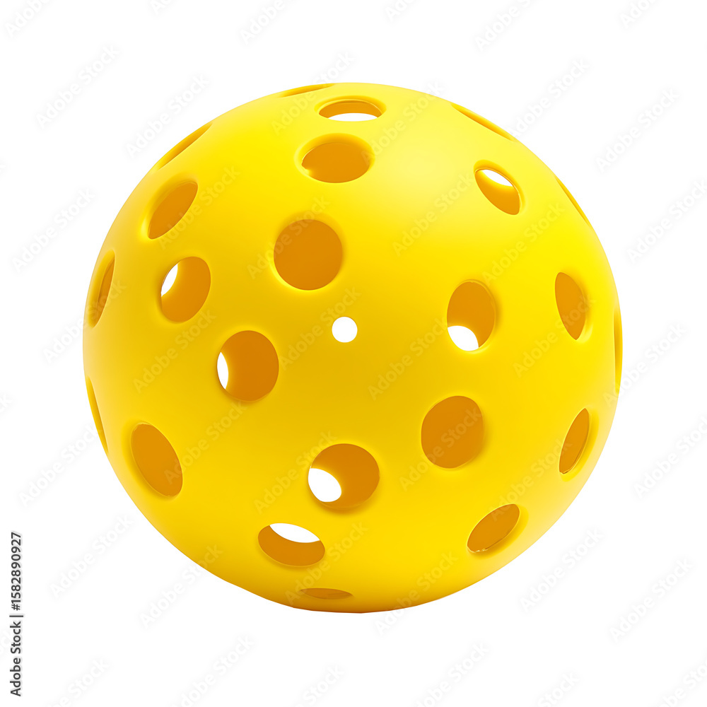 Fototapeta premium Bright Yellow Perforated Plastic Pickleball Ball Isolated transparent background.png