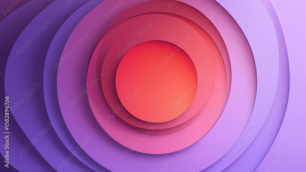 Obraz premium Mm radial papercut burst with smooth purple to pink gradient creates vibrant abstract background with layered circular shapes and soft shadows for dynamic visual effect