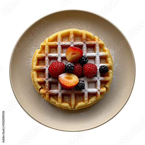 Healthy Gourmet Waffles with Colorful Fruit and Nut Toppings on White Background, Generative AI

