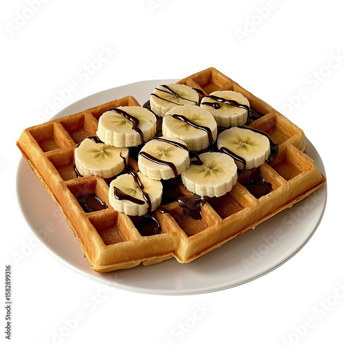 Healthy Gourmet Waffles with Colorful Fruit and Nut Toppings on White Background, Generative AI

