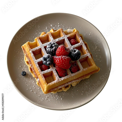 Healthy Gourmet Waffles with Colorful Fruit and Nut Toppings on White Background, Generative AI

