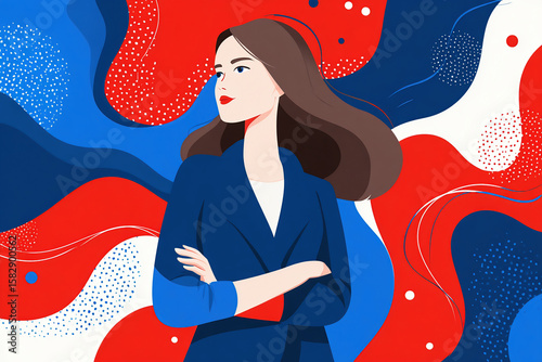 Confident Woman With Flowing Hair in a Modern Art Style

