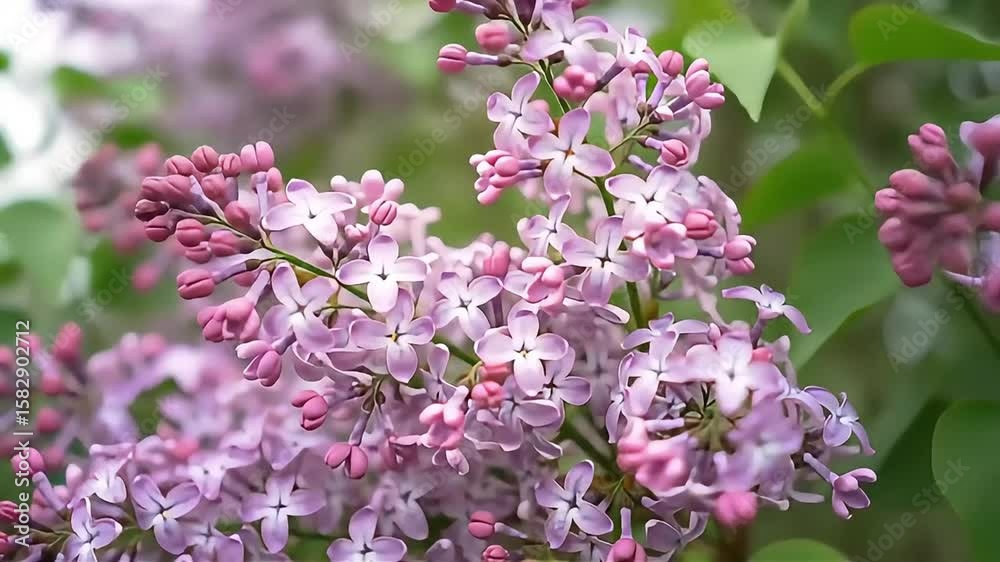 Close-up of a blooming lilac bush with clusters of light purple flowers and green leaves, showcasing its delicate beauty. Close-up of a blooming lilac bush with clusters of light purple flowers and green leaves, showcasing its delicate beauty.